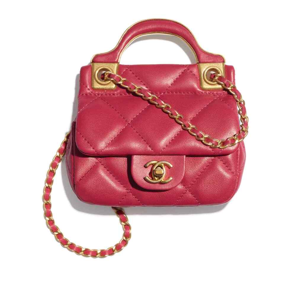 Chanel 21A Pink Mini Flap Card Holder With Chain Handle Shoulder Crossbody Bag